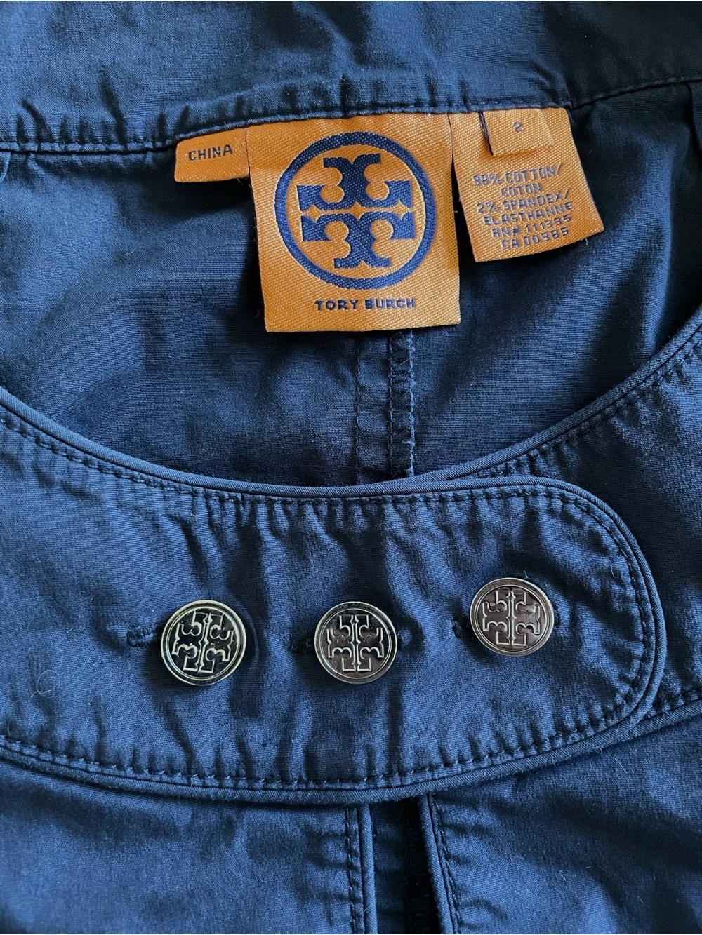Tory Burch Navy Shift Dress Silver Logo Buttons Pockets Size 2 - Picture 8 of 8